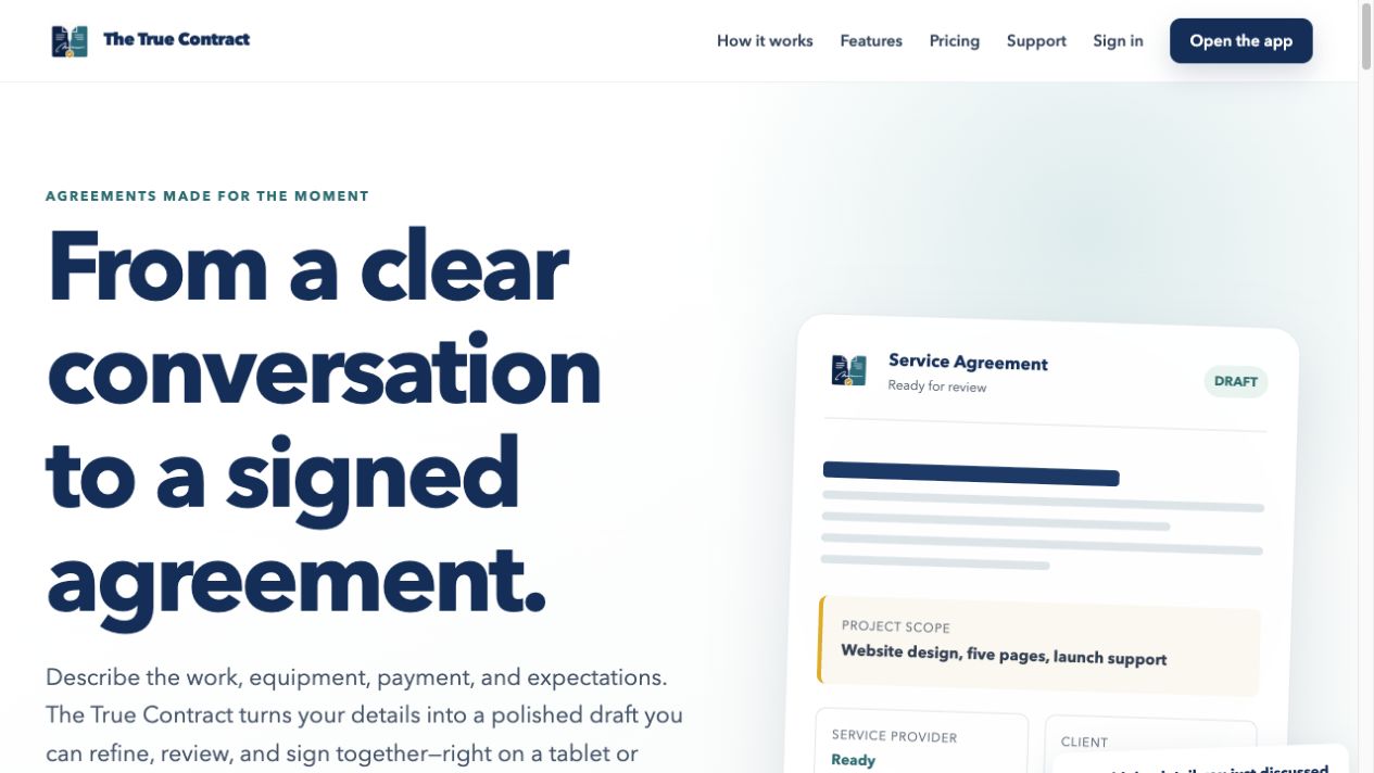 The True Contract website preview