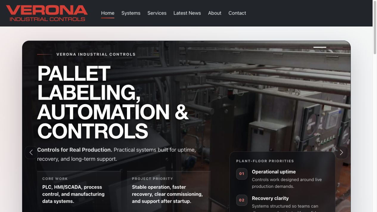 Verona Industrial Controls website preview