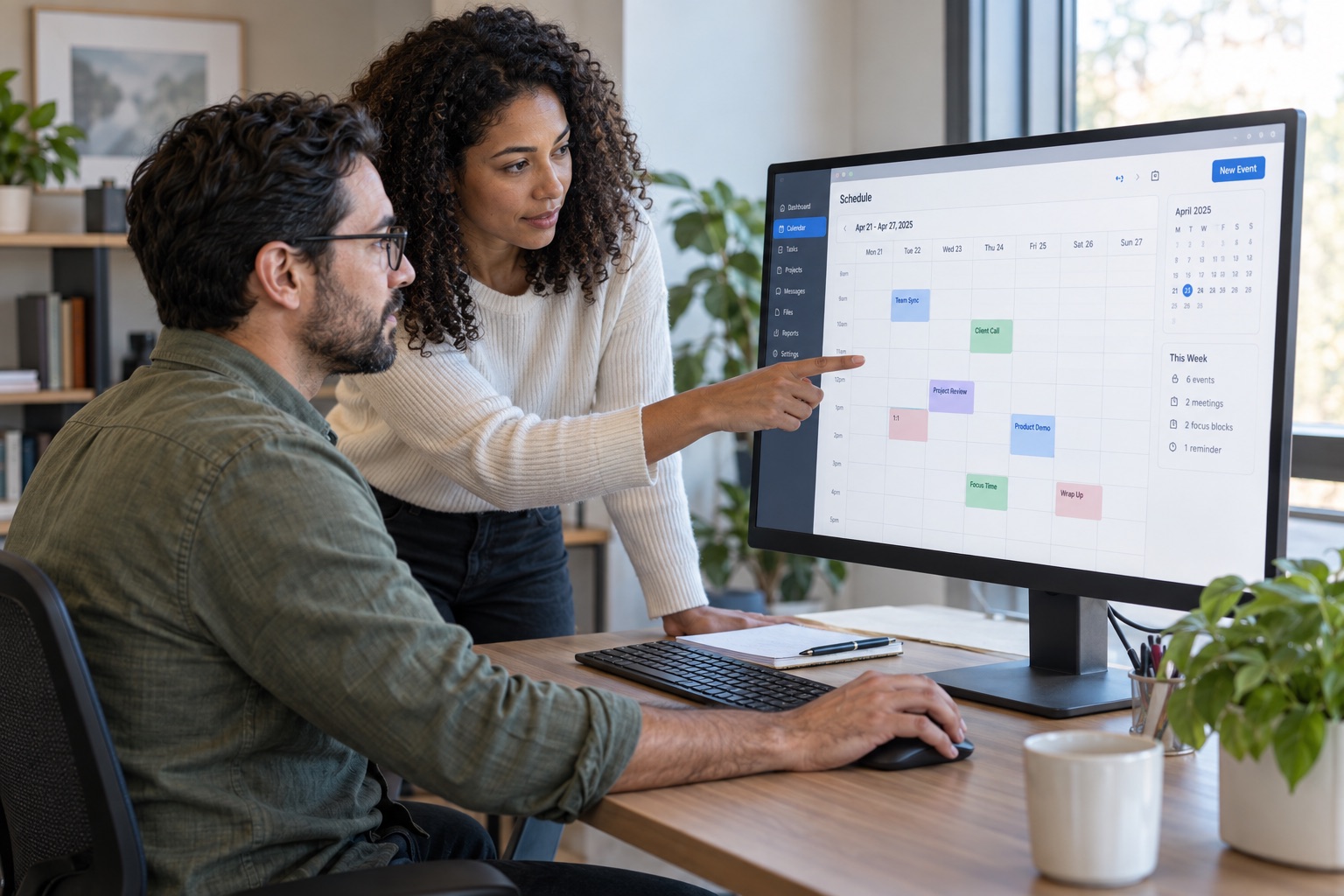 Colleagues reviewing a web application together